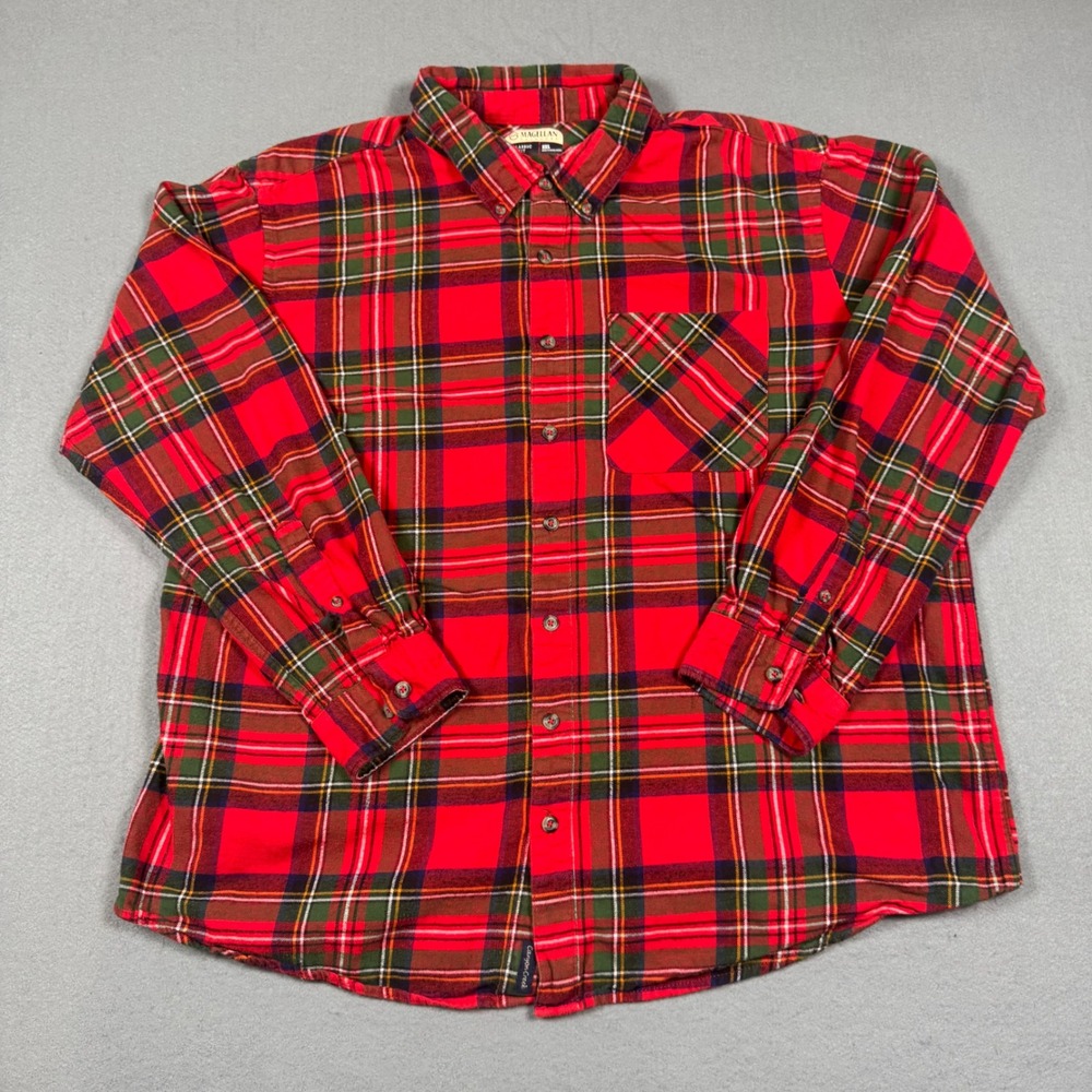 Magellan Outdoors Men 2XL Red Plaid Flannel Button Down Classic‎ Fit Long Slv